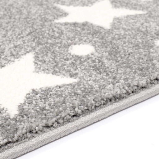 Vloerkleed kinderkamer Sterren 3D - grijs/crème - close up zijkant, thumbnail