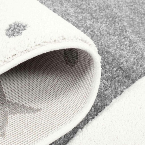 Rond vloerkleed kinderkamer Sterren 3D - crème/grijs - close up vouw, thumbnail