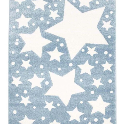 Vloerkleed kinderkamer Sterren 3D - blauw/crème - overzicht boven