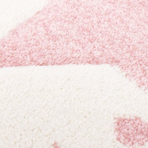 Rond vloerkleed kinderkamer Sterren 3D - crème/roze - close up materiaal, thumbnail