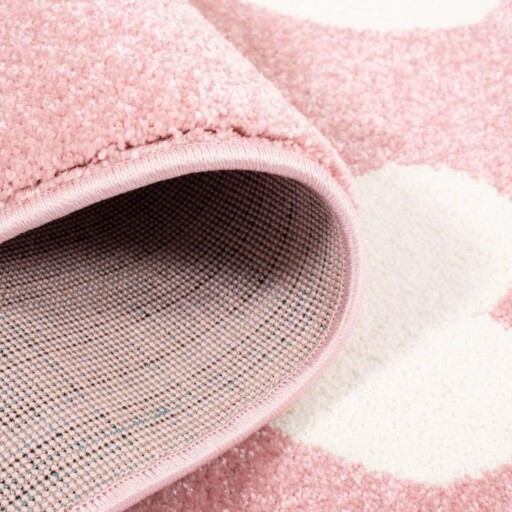 Rond vloerkleed kinderkamer Hartjes 3D - roze/crème - close up vouw, thumbnail