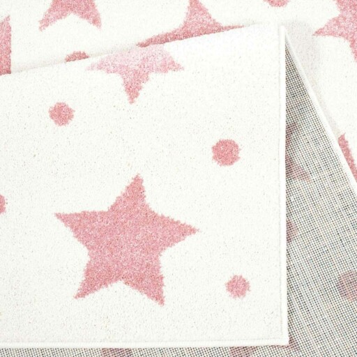 Vloerkleed kinderkamer Sterren 3D - crème/roze - close up vouw, thumbnail