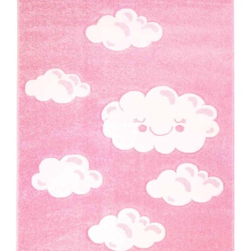 Vloerkleed kinderkamer Wolken 3D - roze - overzicht boven