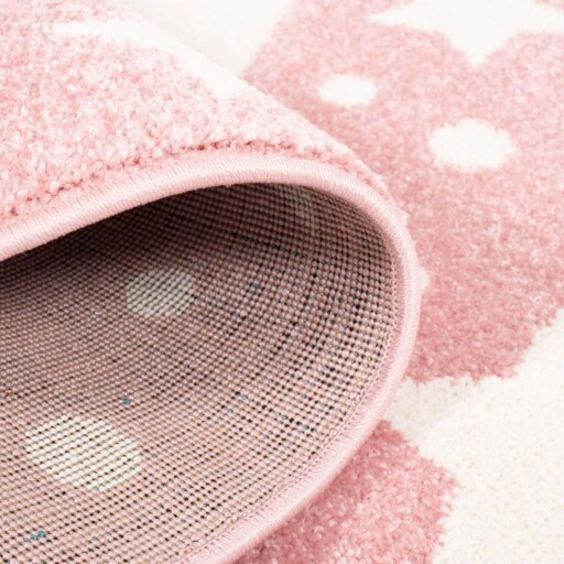Rond vloerkleed kinderkamer Sterren 3D - roze/crème - close up vouw, thumbnail