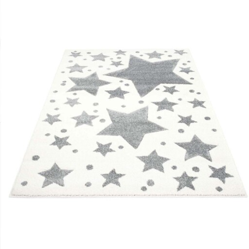 Vloerkleed kinderkamer Sterren 3D - crème/grijs - overzicht schuin, thumbnail
