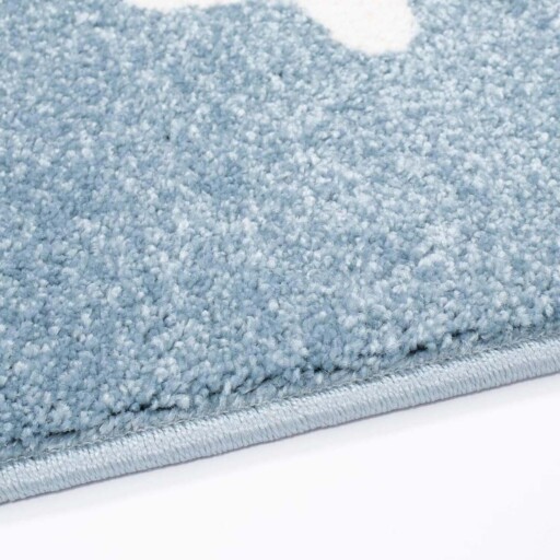 Vloerkleed kinderkamer Kleine Sterren 3D - blauw/crème - close up zijkant, thumbnail