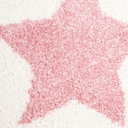 Rond vloerkleed kinderkamer Sterren 3D - crème/roze - close up materiaal, thumbnail
