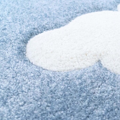 Vloerkleed kinderkamer Wolken 3D - blauw - close up materiaal, thumbnail