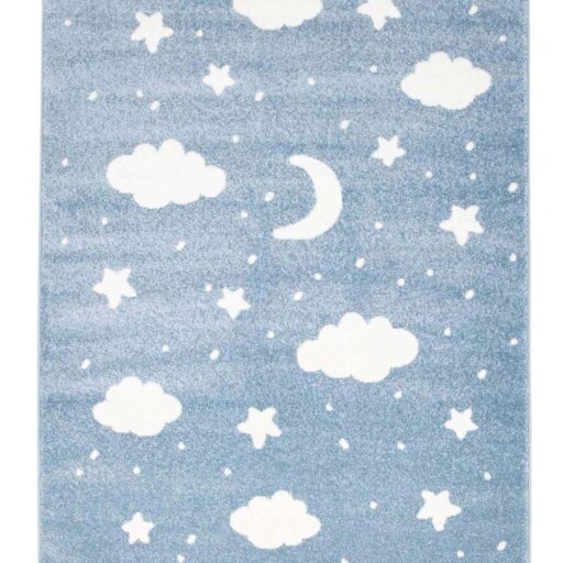 Vloerkleed kinderkamer Wolk & Ster 3D - blauw/crème - overzicht boven