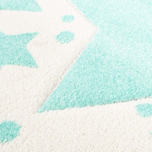 Rond vloerkleed kinderkamer Sterren 3D - crème/mintblauw - close up materiaal, thumbnail