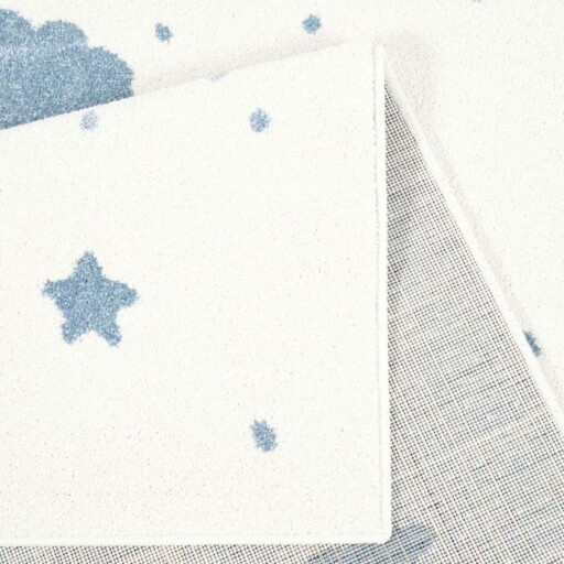 Vloerkleed kinderkamer Wolk & Ster 3D - crème/blauw - close up vouw, thumbnail