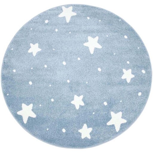Rond vloerkleed kinderkamer Kleine Sterren 3D - blauw/crème - overzicht boven