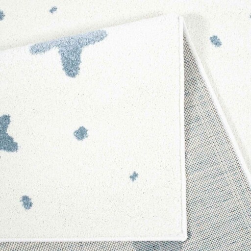 Vloerkleed kinderkamer Kleine Sterren 3D - crème/blauw - close up vouw, thumbnail