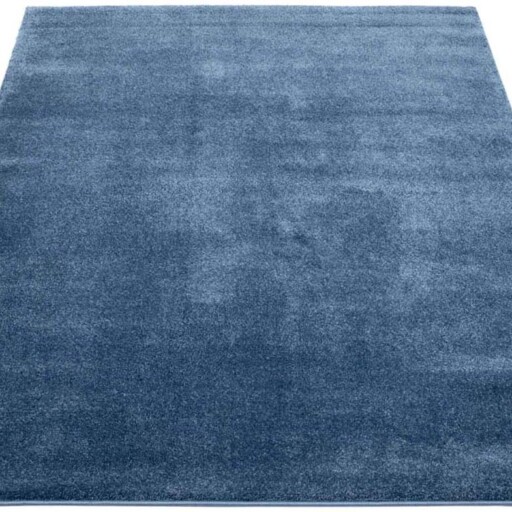 Effen vloerkleed velours Gala - donkerblauw - overzicht schuin, thumbnail