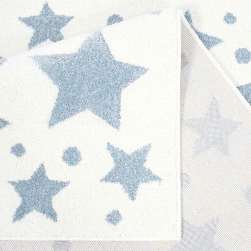 Vloerkleed kinderkamer Sterren 3D - crème/blauw - close up vouw, thumbnail