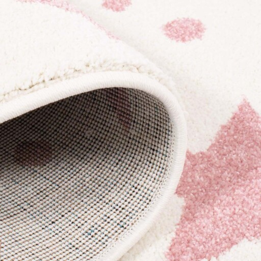 Rond vloerkleed kinderkamer Sterren 3D - crème/roze - close up vouw, thumbnail