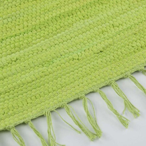 Kelim vloerkleed effen handweef Bomull - groen - close up zijkant, thumbnail