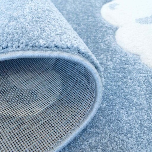 Vloerkleed kinderkamer Wolken 3D - blauw - close up vouw, thumbnail