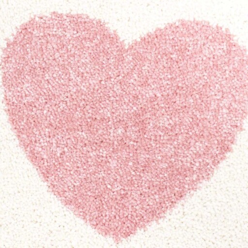 Rond vloerkleed kinderkamer Hartjes 3D - crème/roze - close up materiaal, thumbnail