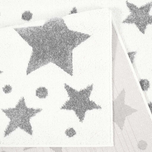 Vloerkleed kinderkamer Sterren 3D - crème/grijs - close up vouw, thumbnail
