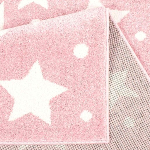 Vloerkleed kinderkamer Sterren 3D - roze/crème - close up vouw, thumbnail