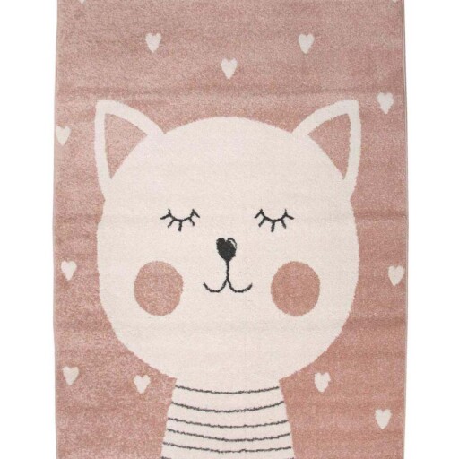 Vloerkleed kinderkamer Happy Cat - roze/wit - overzicht boven