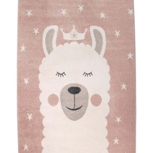 Vloerkleed kinderkamer Sleepy Lama - roze/wit - overzicht boven