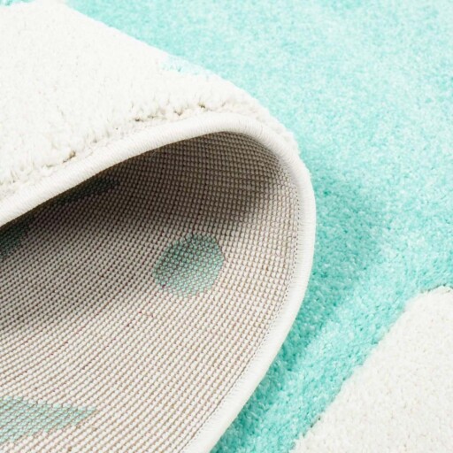 Rond vloerkleed kinderkamer Sterren 3D - crème/mintblauw - close up rol, thumbnail