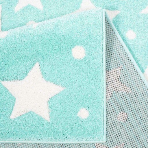 Vloerkleed kinderkamer Sterren 3D - mintblauw/Crème - close up vouw, thumbnail
