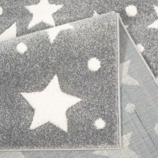 Vloerkleed kinderkamer Sterren 3D - grijs/crème - close up vouw, thumbnail