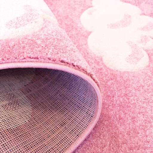 Vloerkleed kinderkamer Wolken 3D - roze - close up vouw, thumbnail