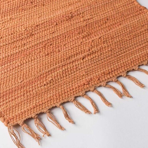 Kelim vloerkleed effen handweef Bomull - terracotta - close up zijkant, thumbnail