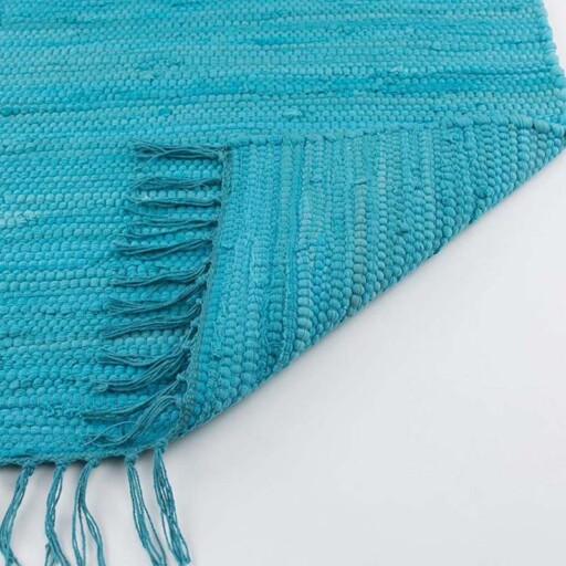Kelim vloerkleed effen handweef Bomull - turquoise - close up vouw, thumbnail