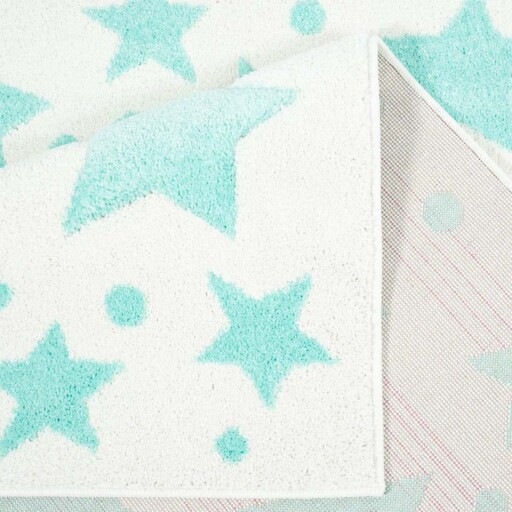 Vloerkleed kinderkamer Sterren 3D - crème/mintblauw - close up vouw, thumbnail