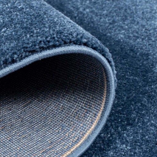 Rond vloerkleed effen velours Gala - donkerblauw - close up vouw, thumbnail