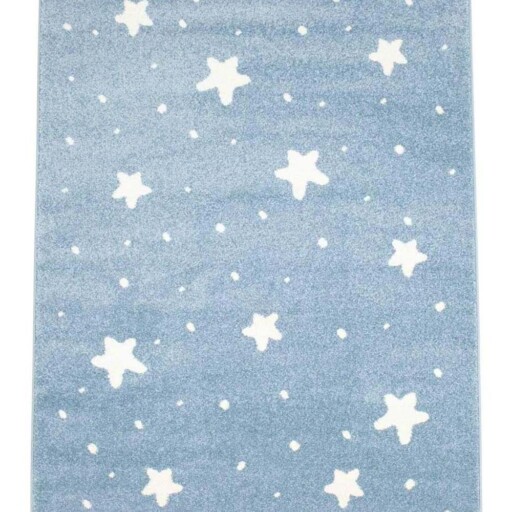 Vloerkleed kinderkamer Kleine Sterren 3D - blauw/crème - overzicht boven