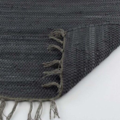 Kelim vloerkleed effen handweef Bomull - antraciet - close up vouw, thumbnail