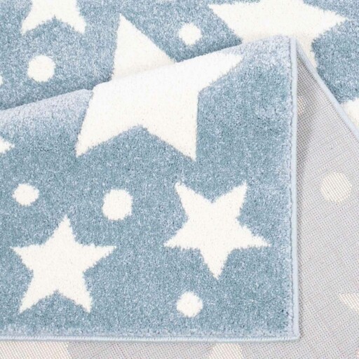 Vloerkleed kinderkamer Sterren 3D - blauw/crème - close up vouw, thumbnail