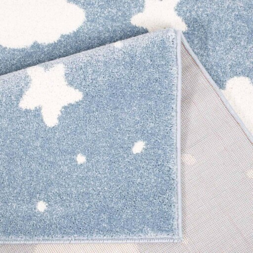 Vloerkleed kinderkamer Wolk & Ster 3D - blauw/crème - close up vouw, thumbnail