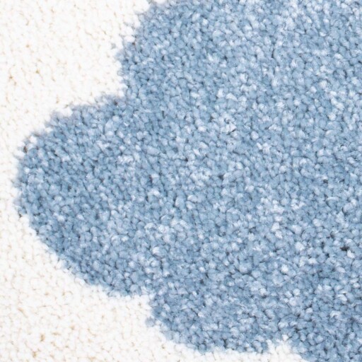 Rond vloerkleed kinderkamer Wolk & Ster 3D - crème/blauw - close up materiaal, thumbnail