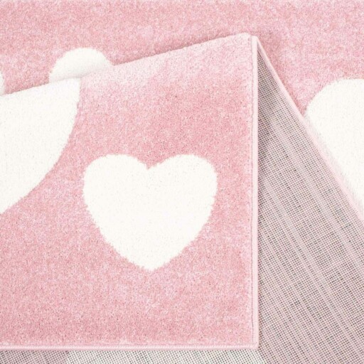 Vloerkleed kinderkamer Hartjes 3D - roze/crème - close up vouw, thumbnail
