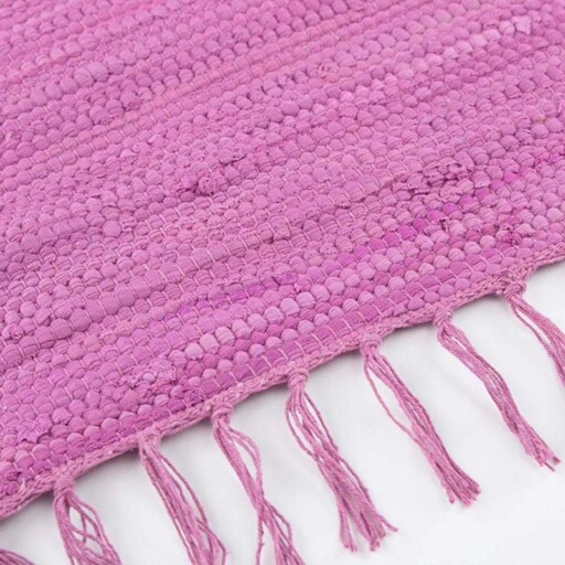 Kelim vloerkleed effen handweef Bomull - paars - close up zijkant, thumbnail