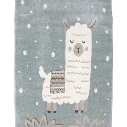 Vloerkleed kinderkamer Lama - blauw/wit - overzicht boven