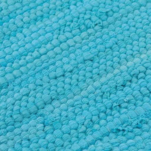 Kelim vloerkleed effen handweef Bomull - turquoise - close up materiaal, thumbnail