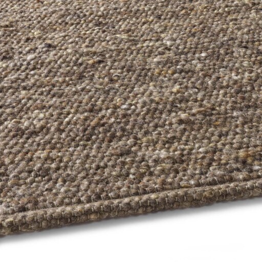 Wollen vloerkleed handweef Oslo - bruin - close up zijkant, thumbnail