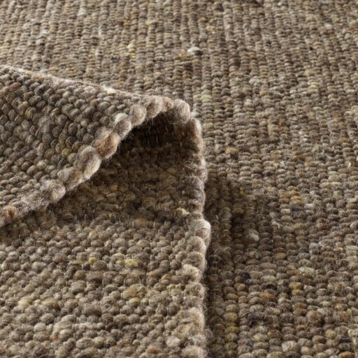 Wollen vloerkleed handweef Oslo - bruin - close up vouw, thumbnail