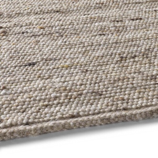 Wollen vloerkleed handweef Oslo - beige/crème - close up zijkant, thumbnail