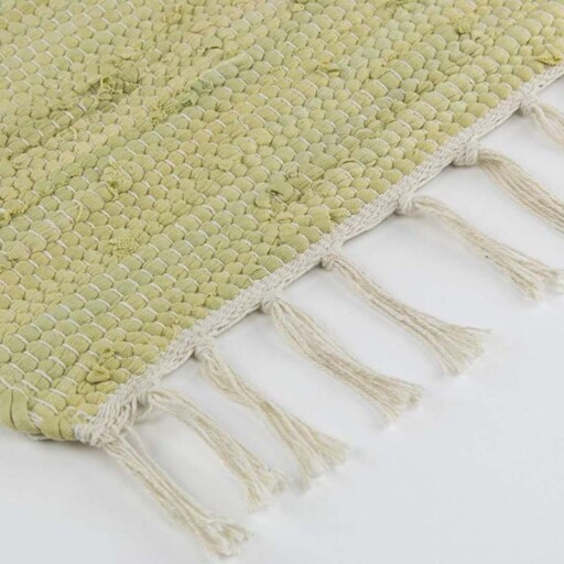 Kelim vloerkleed strepen handweef Bomull - groen/wit - close up hoek, thumbnail