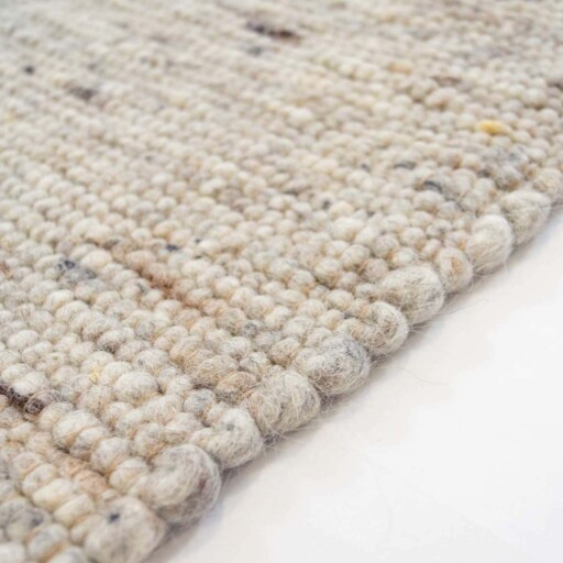 Wollen vloerkleed handweef Ylva - beige/grijs - close up zijkant, thumbnail