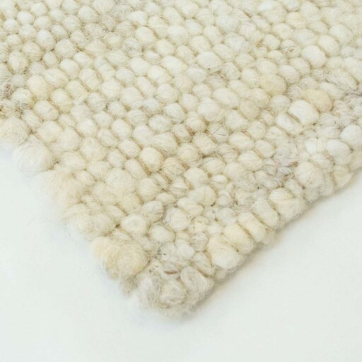 Wollen vloerkleed handweef Veve - beige/crème - close up hoek, thumbnail